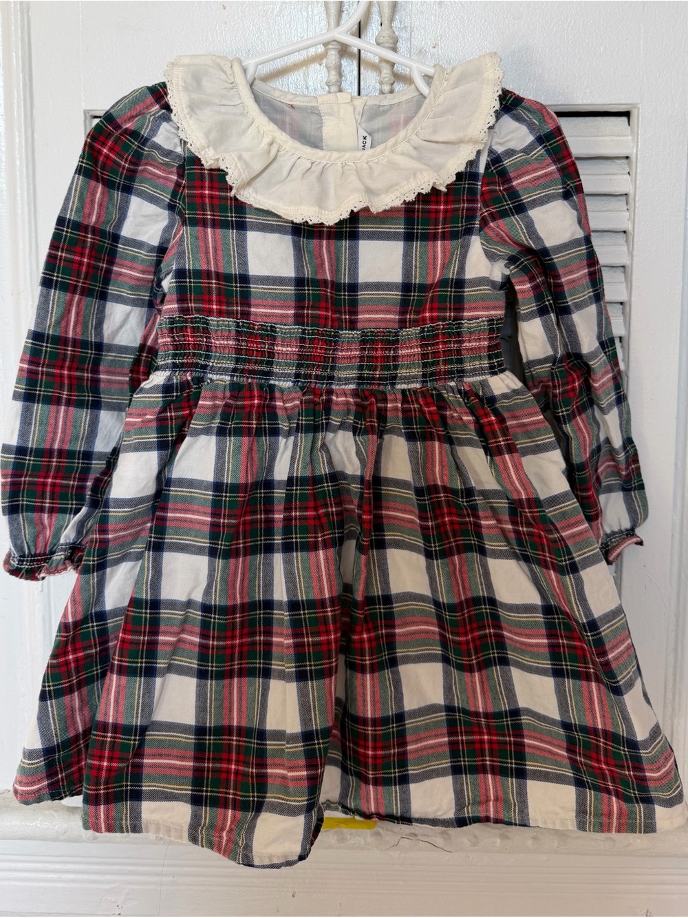 Plaid Long-Sleeve 2T toddler Dress with Ruffle Collar - Red/Green Holiday colors